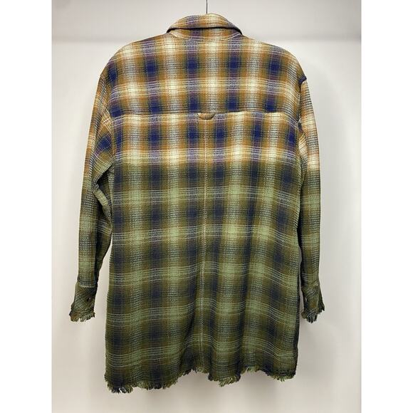 Free People Anneli Plaid Shirt Jacket Women's XS Boho Grunge Shacket Green Earth - Picture 7 of 10
